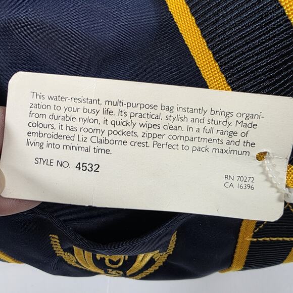 Liz Claiborne Nautical Tote Travel Bag Duffle Anchor Small Nylon Blue Yellow 90s - Picture 8 of 16